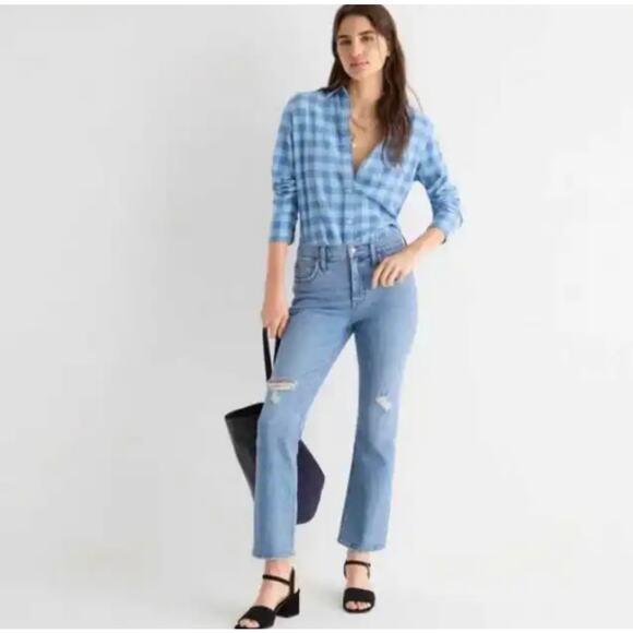 J Crew 9" Billie Demi Boot Crop Light Wash Jeans Size 32 NWT Cropped Kick Leg - Picture 1 of 13